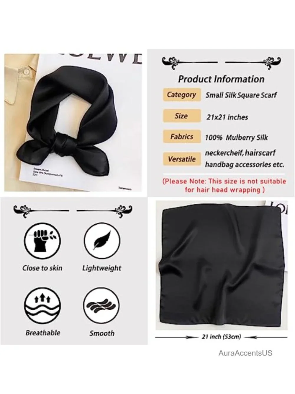 100% Mulberry Silk Square Scarf Neckerchief Gift Box